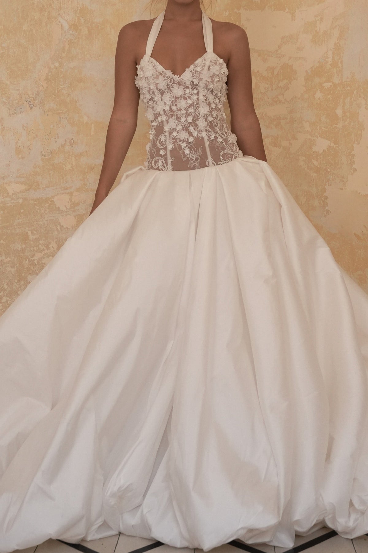 Halter Floral Applique Corset Ball Gown