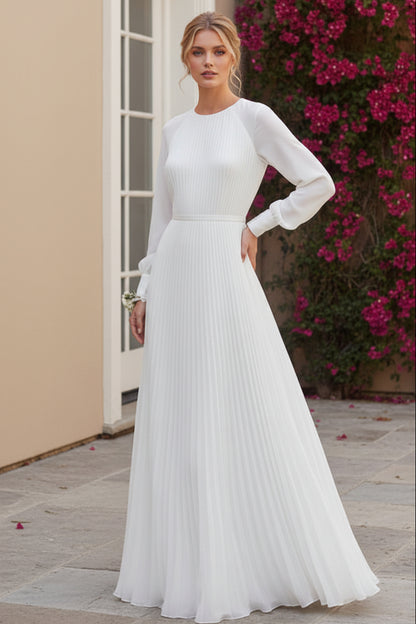 Pleated Long Sleeve Floor-Length Maxi Dress