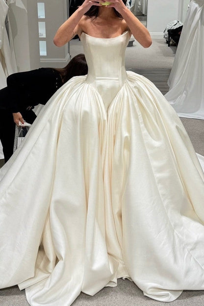 Strapless Satin Corset Ball Gown Wedding Dress