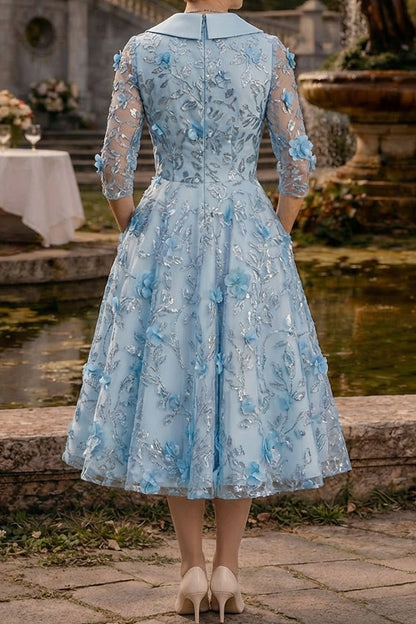 Elegant A-Line Tea-Length Dress with Pockets