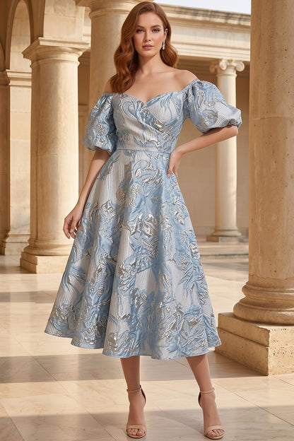 Off-Shoulder Jacquard Midi Dress