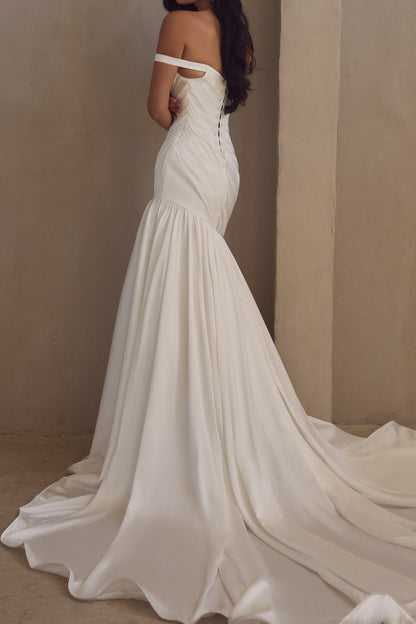 Off-Shoulder Ruched Mermaid Wedding Dress