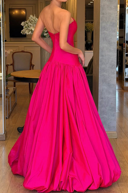 Strapless Satin Ball Gown with Bubble Hem Skirt