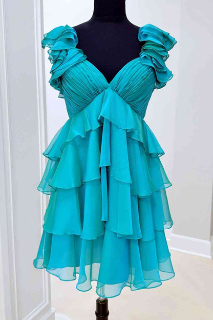 Pleated Sweetheart Tiered Ruffle Cocktail Dress