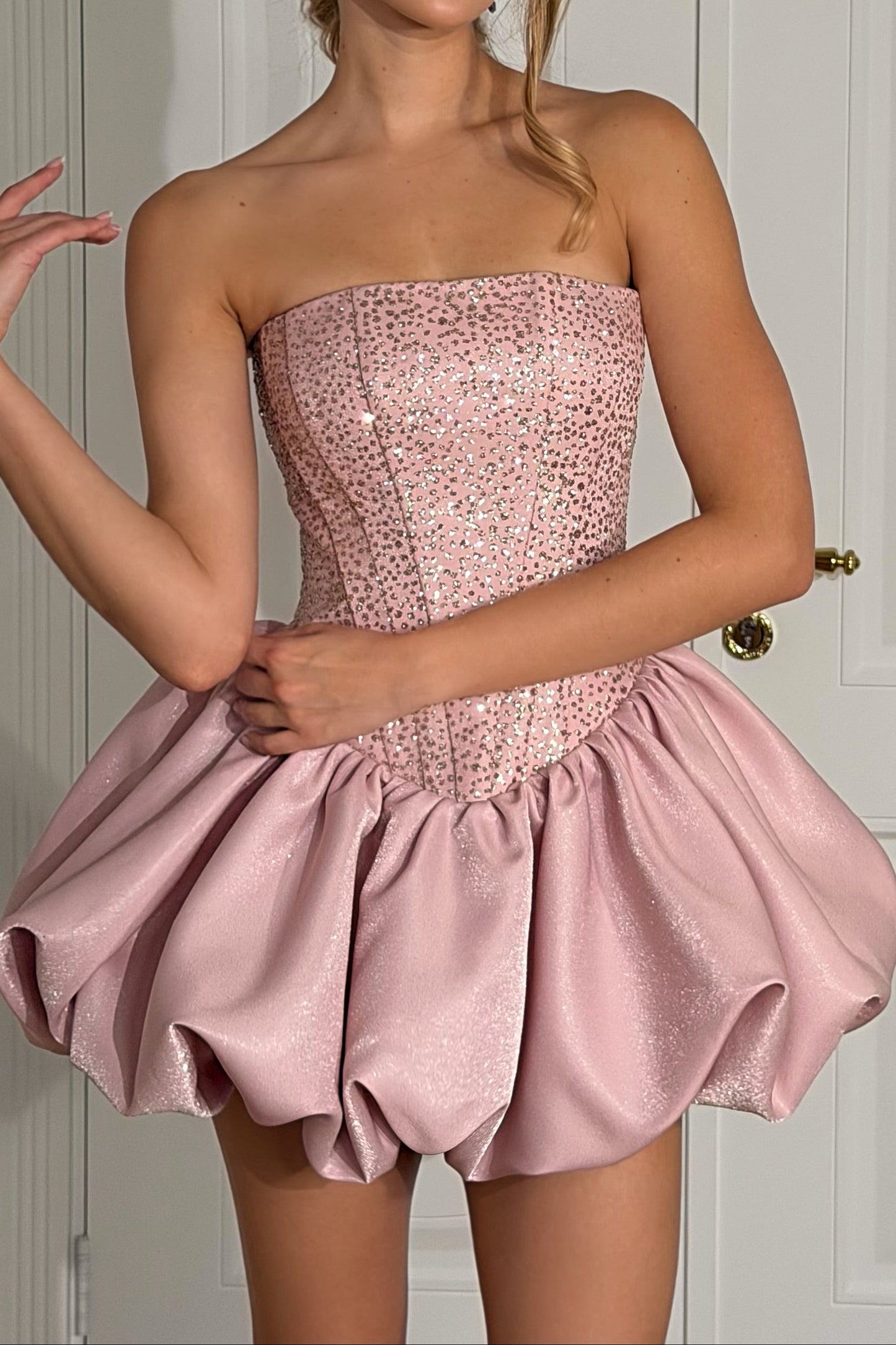 Glitter Corset Bubble Hem Mini Dress
