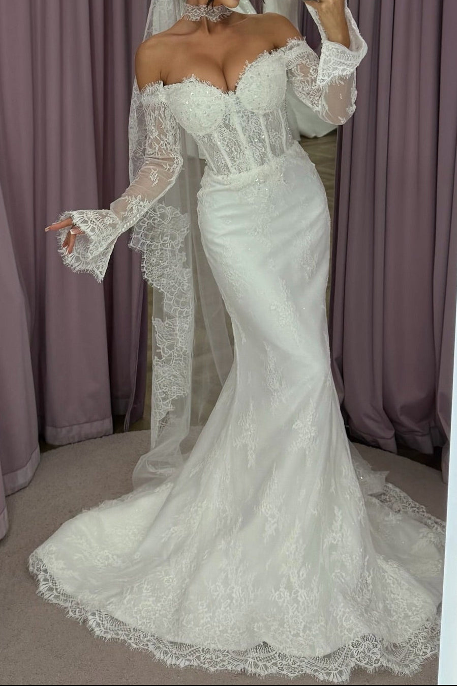 Off Shoulder Lace Corset Mermaid Bridal Gown