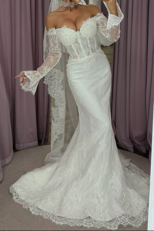 Off Shoulder Lace Corset Mermaid Bridal Gown