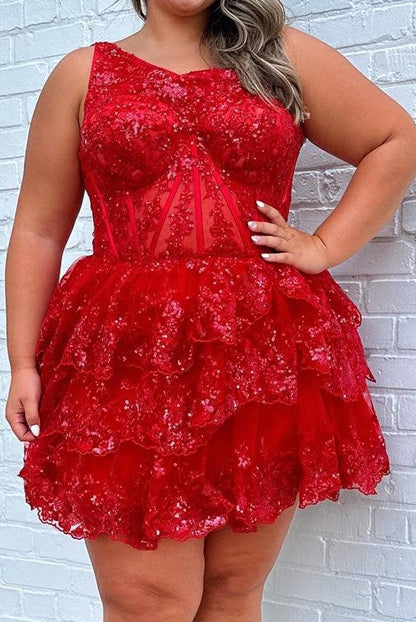 One-Shoulder Tiered Corset Short Homecoming Dress