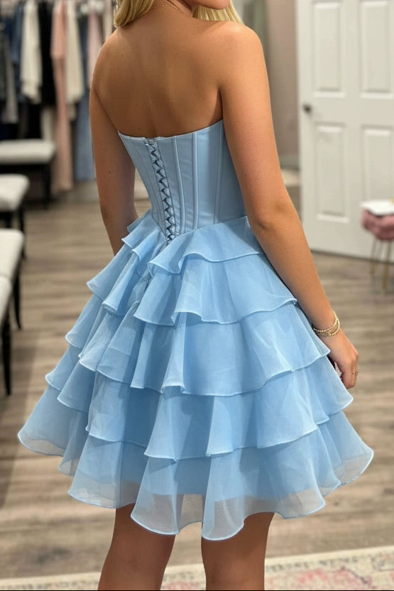 Strapless Corset Tiered Ruffle Mini Dress
