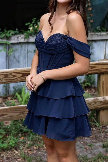 Off Shoulder Corset Tiered Mini Dress