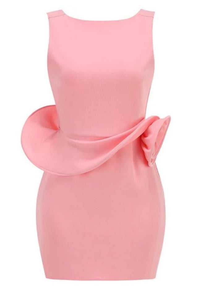 Sculptural Ruffle Open Back Mini Dress
