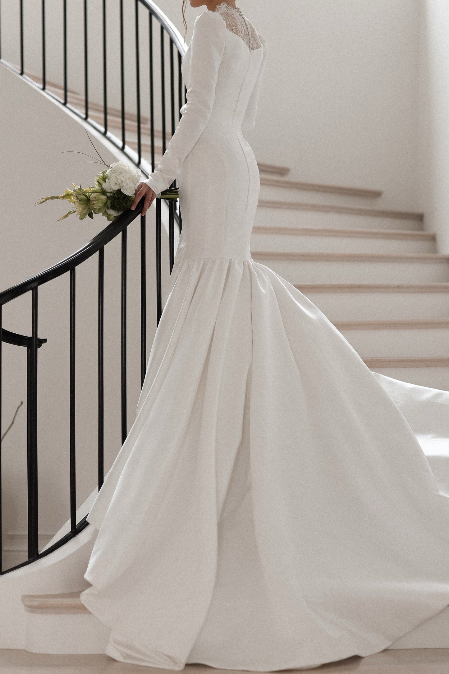 Lace Illusion Long Sleeve Mermaid Wedding Dress