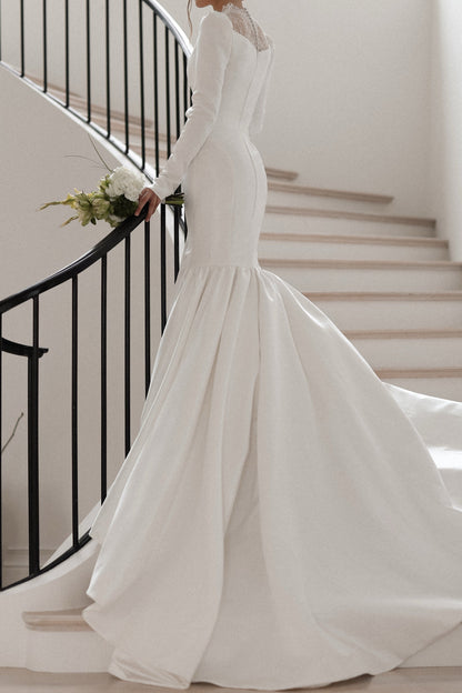 Lace Illusion Long Sleeve Mermaid Wedding Dress