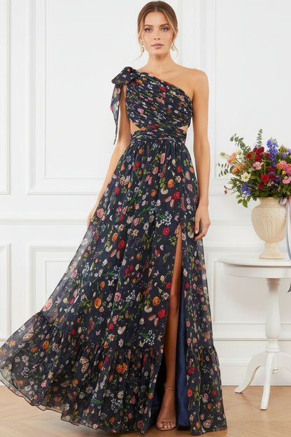 One-Shoulder Floral Cut-Out Maxi Dress