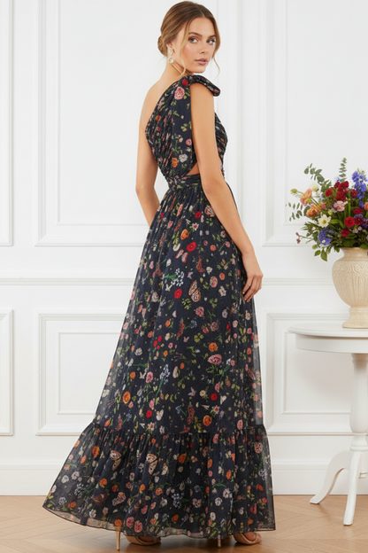 One-Shoulder Floral Cut-Out Maxi Dress