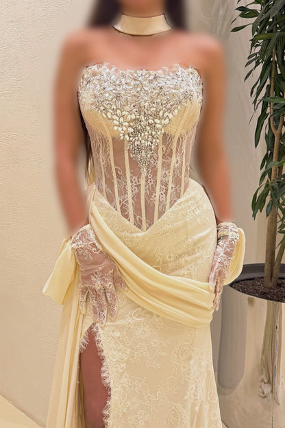 Corset Lace Evening Gown with Crystal Bodice