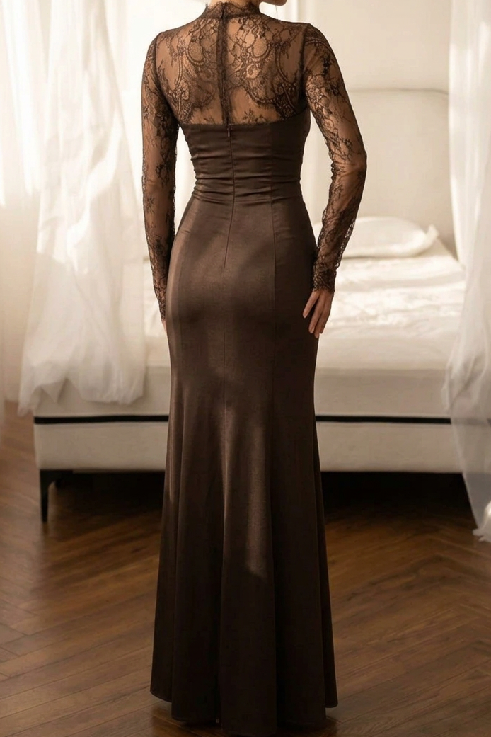 Lace Long Sleeve Cut-Out Floor-Length Evening Gown