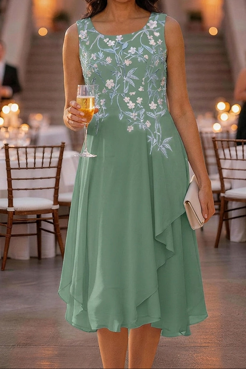 Embroidered Midi Dress with Sheer Jacket