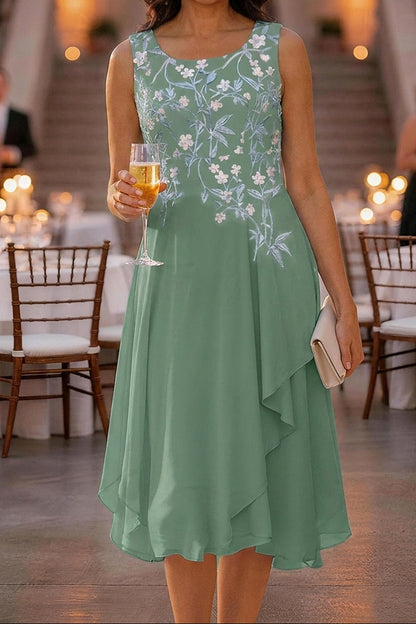 Embroidered Midi Dress with Sheer Jacket