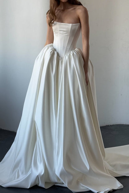 Strapless Corset Satin Ball Gown Wedding Dress