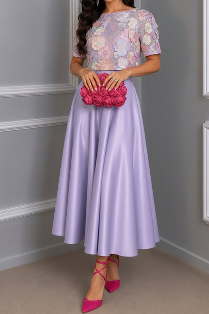 Lace Crop Top & Satin A-Line Skirt Two-Piece Set