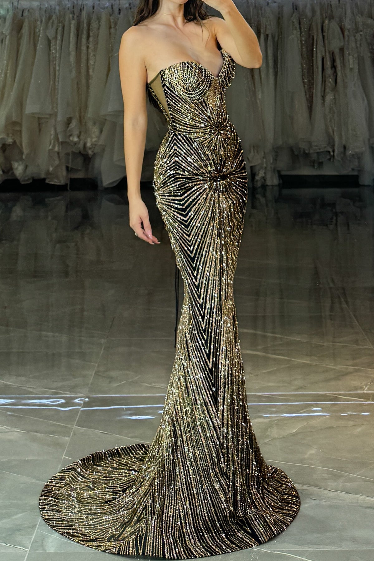Strapless Beaded Corset Mermaid Gown