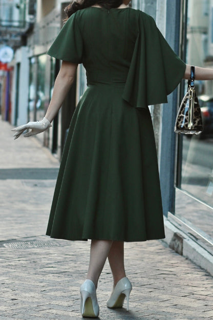 Asymmetric Capelet Midi A-Line Dress