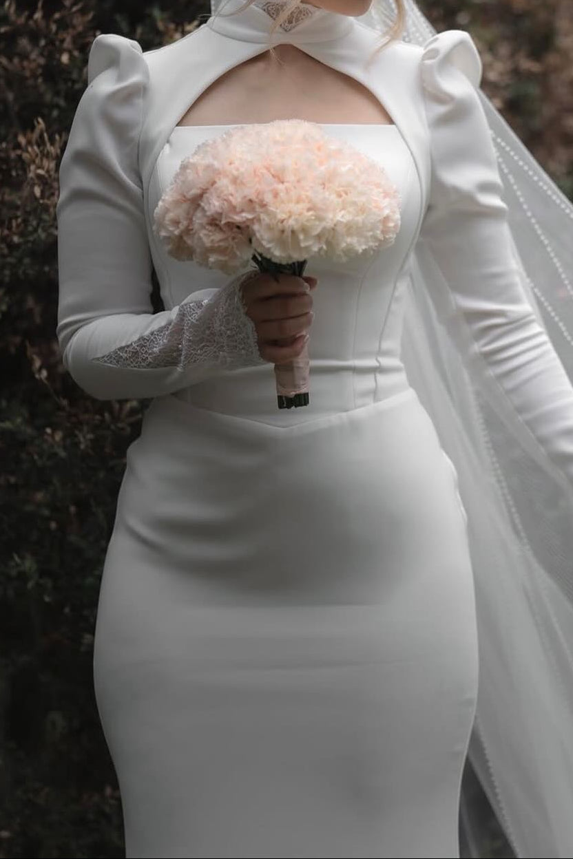 Keyhole Cutout Long Sleeve Mermaid Wedding Dress