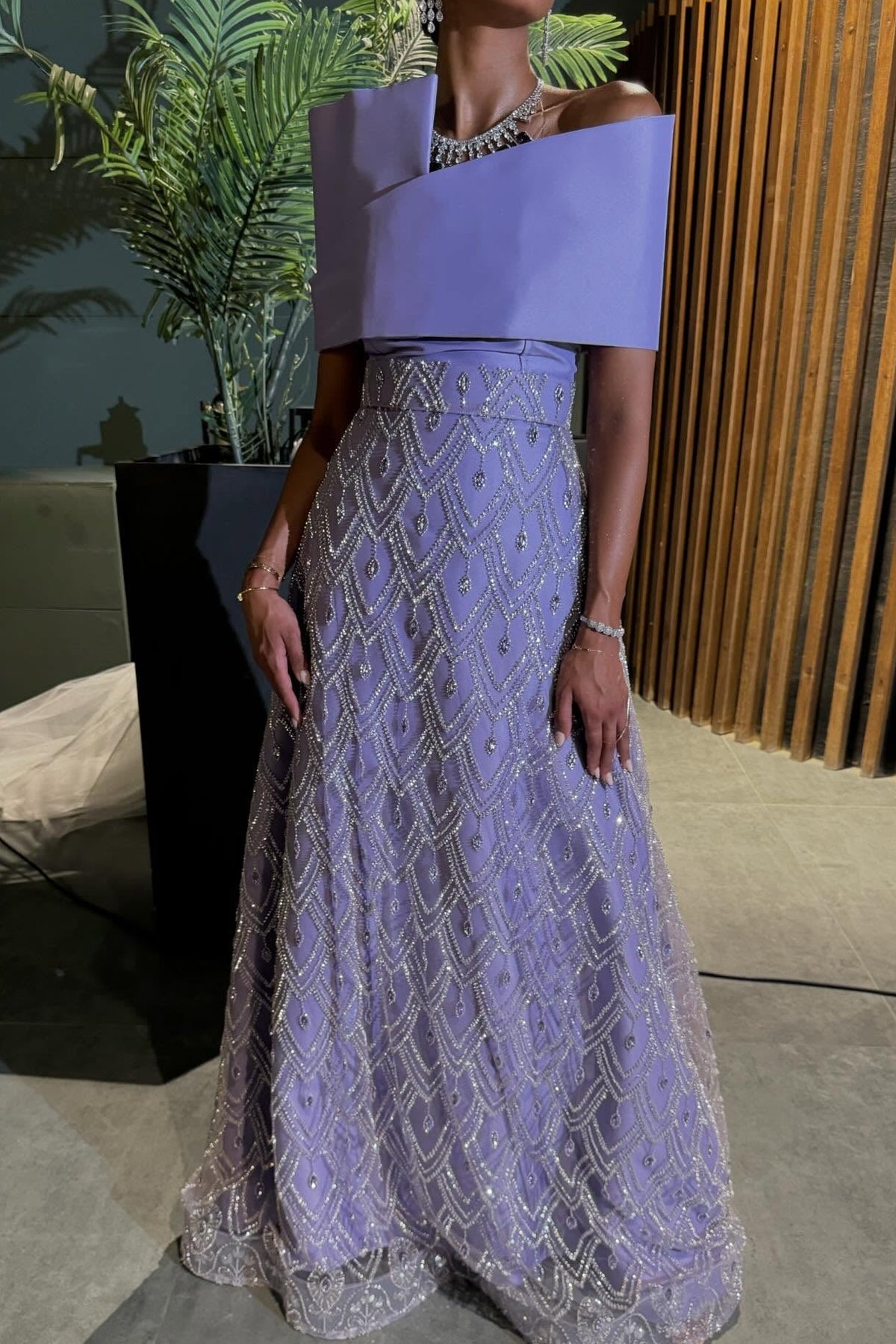 Folded Bodice Embellished A-Line Evening Gown