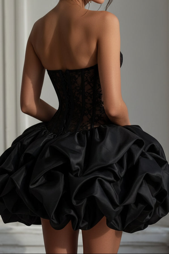 Strapless Lace Corset Mini Dress with Voluminous Skirt