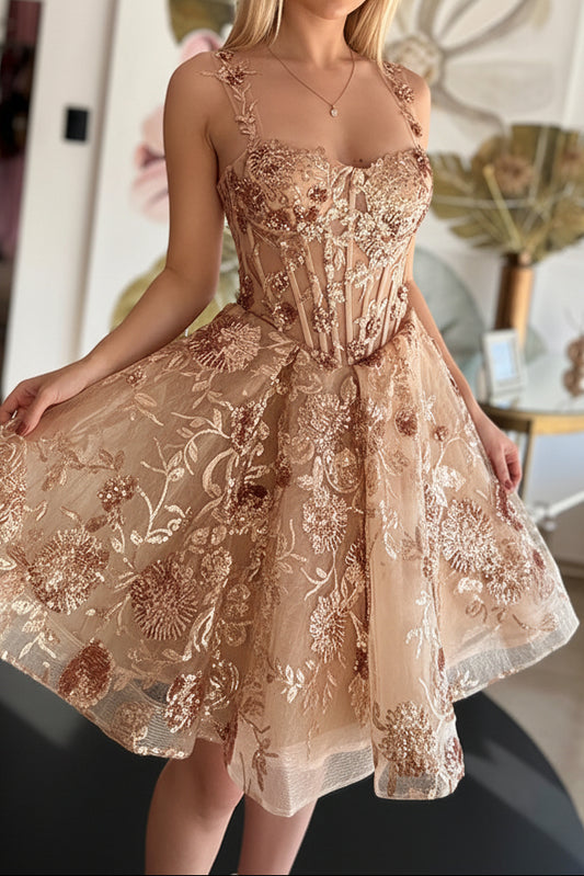 Embroidered Lace Corset Short Homecoming Dress