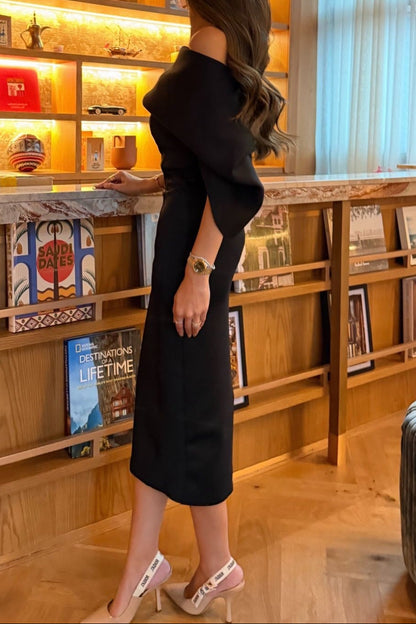 Off-the-Shoulder Cape Sleeve Midi Dress