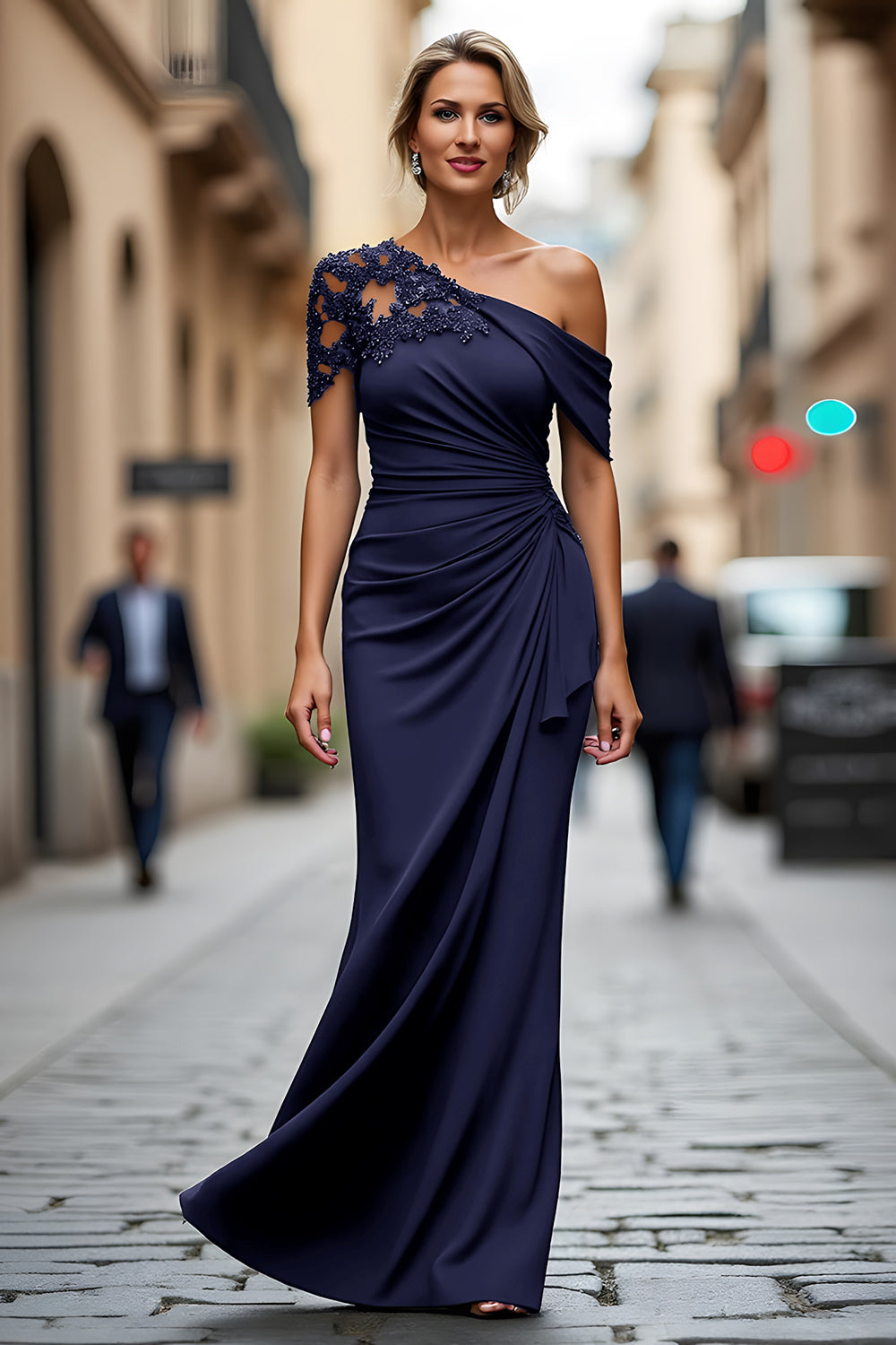 One-Shoulder Mermaid Evening Gown with Lace
