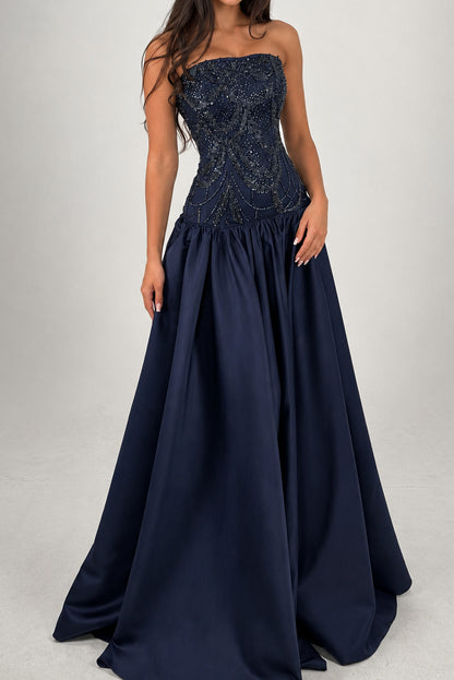 Sequin Beaded Drop Waist Ball Gown