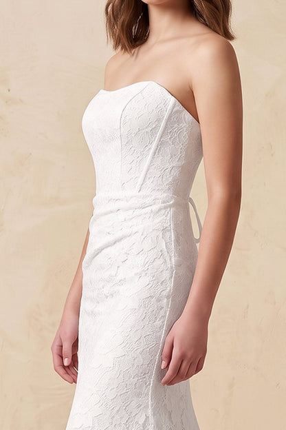 Strapless Lace Trumpet Wedding Dress with Train