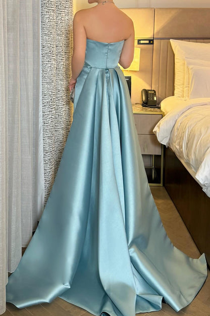 Strapless Satin Evening Gown with Dramatic Train