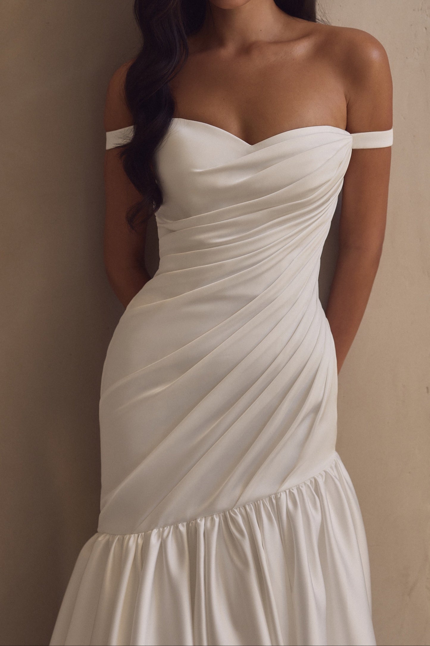 Off-Shoulder Ruched Mermaid Wedding Dress