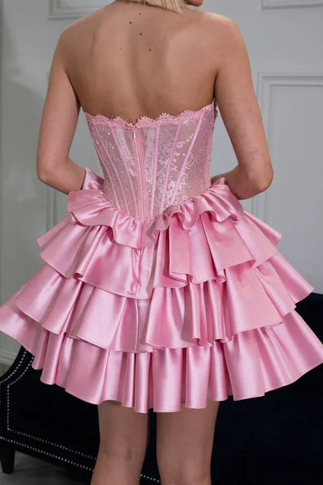 Tiered Ruffle Corset Strapless Mini Dress