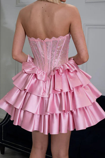 Tiered Ruffle Corset Strapless Mini Dress