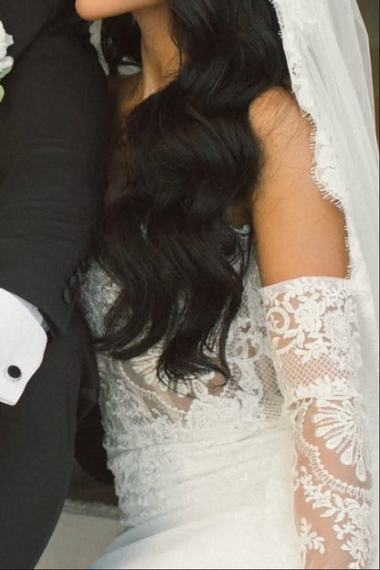 Strapless Lace Mermaid Wedding Dress with Sleeves