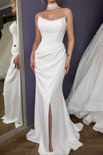Strapless Corset Mermaid Wedding Dress with Slit