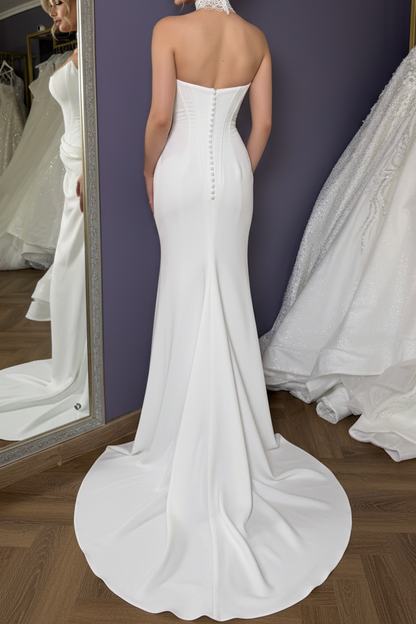 Strapless Corset Mermaid Wedding Dress with Slit