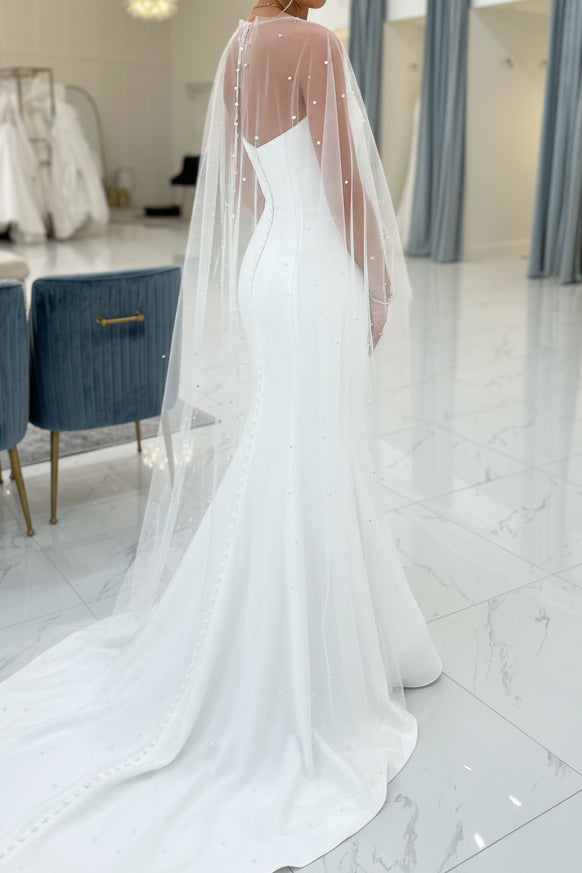 Strapless Mermaid Wedding Dress with Pearl Cape