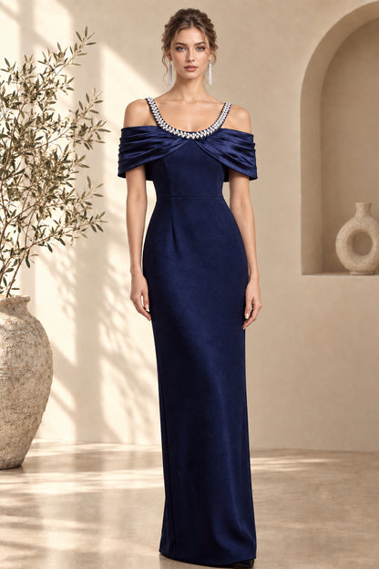 Embellished Strap Cold-Shoulder Evening Gown