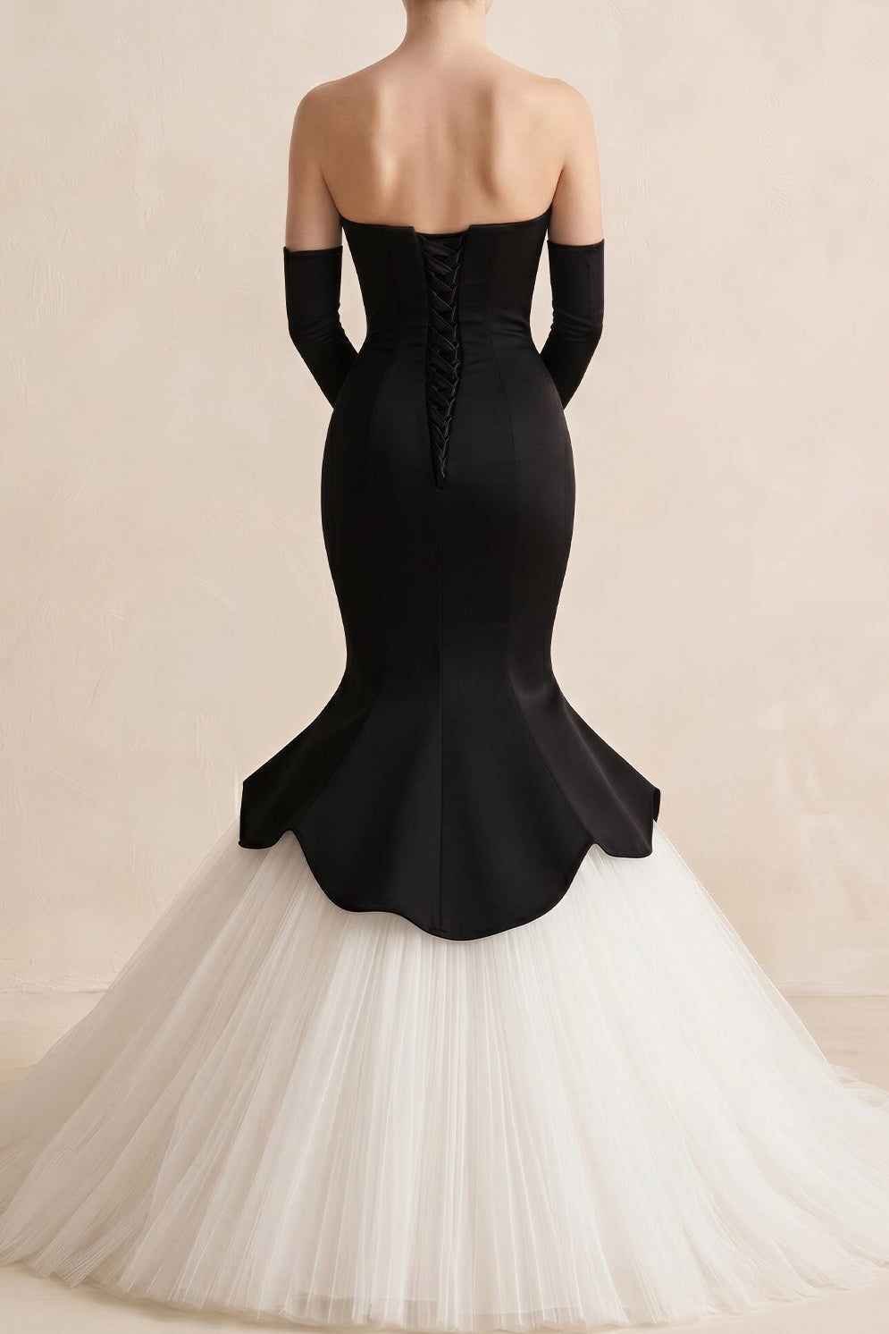 Strapless Scallop Mermaid Gown with Tulle Skirt