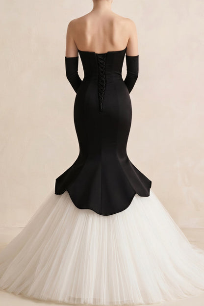 Strapless Scallop Mermaid Gown with Tulle Skirt
