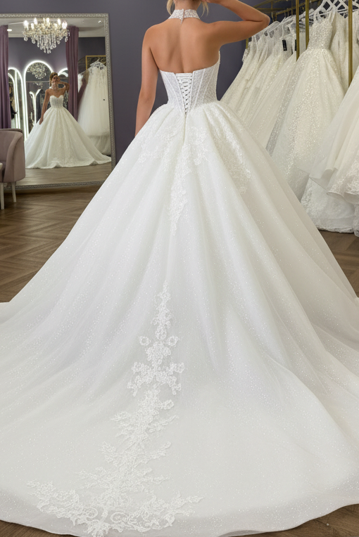 Strapless Glitter Ball Gown Wedding Dress