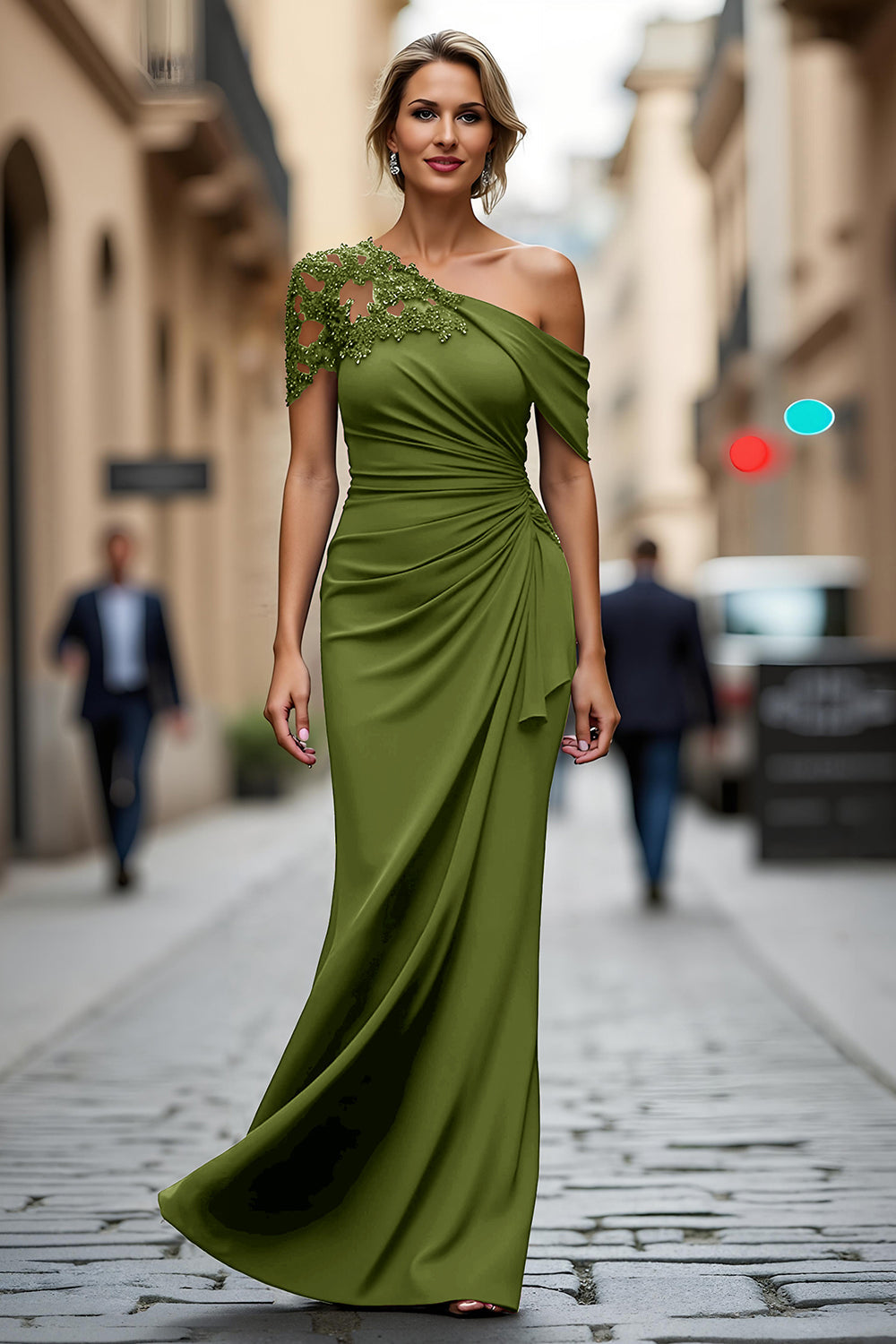 One-Shoulder Mermaid Evening Gown with Lace