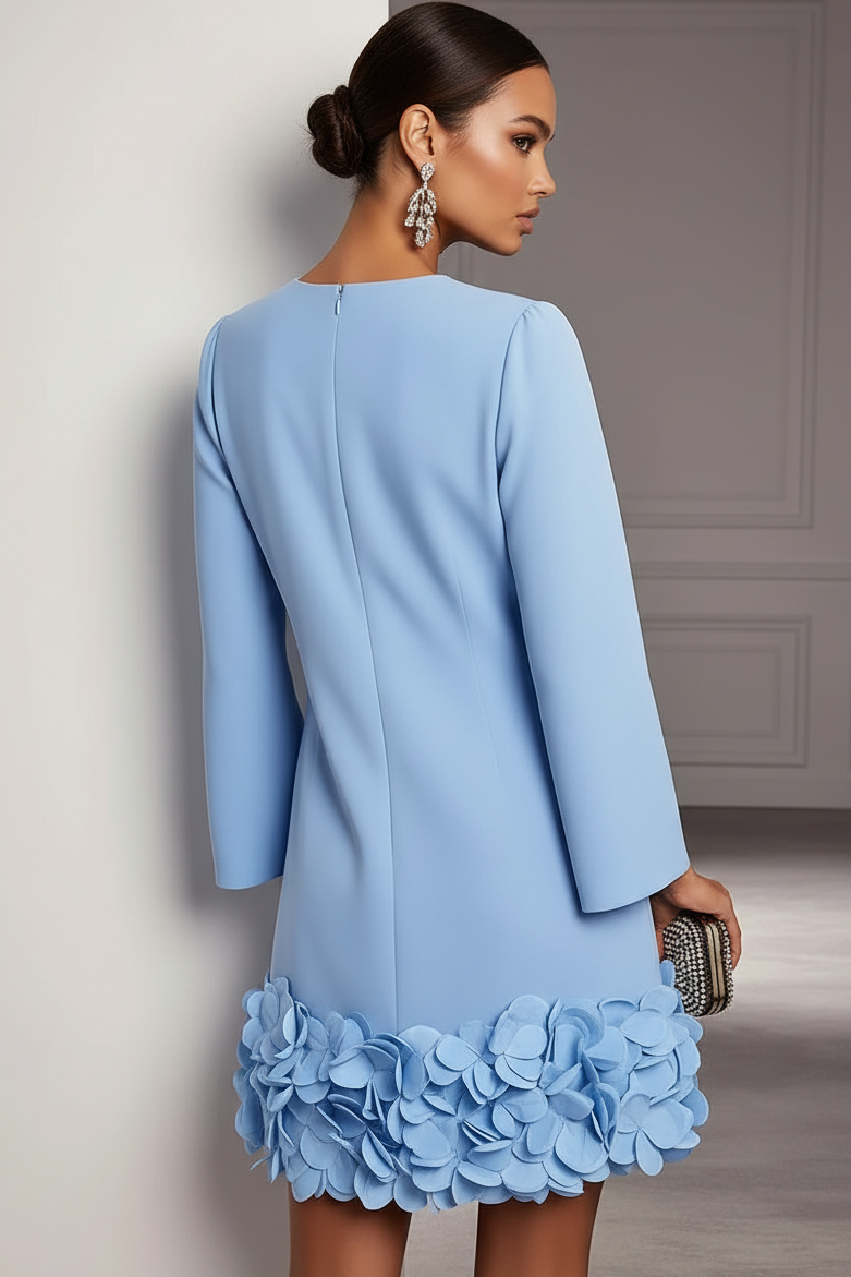 3/4 Sleeve Bateau Neck 3D Floral Hem Mini Dress
