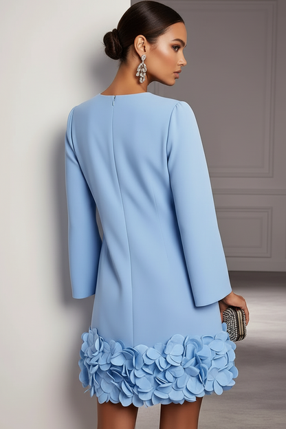 3/4 Sleeve Bateau Neck 3D Floral Hem Mini Dress